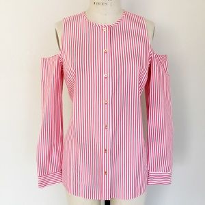 Michael Kors red white striped button down shirt-M